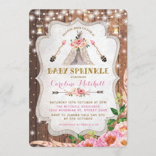 Invitation Le bébé tribal de Boho arrosent le Tipi floral