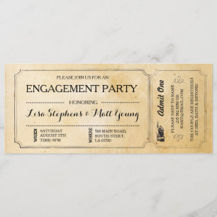 Invitation Le billet de partie de fiançailles couple