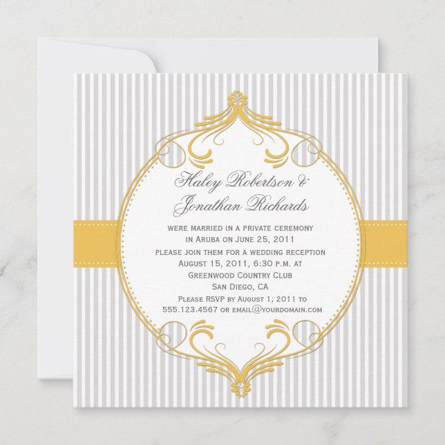 Invitation Le blanc gris de cadre jaune barre le mariage (Devant)