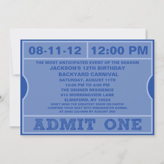 Invitation Le bleu admettent une fête d'anniversaire (Devant)