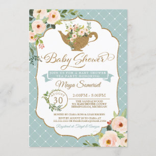 Invitation Le bleu de turquoise de thé rougissent baby shower