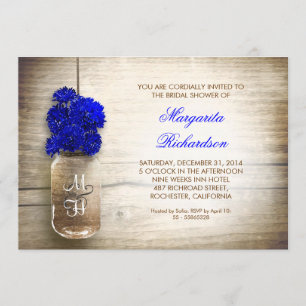 Invitation Le bleu fleurit le pot de maçon rustique