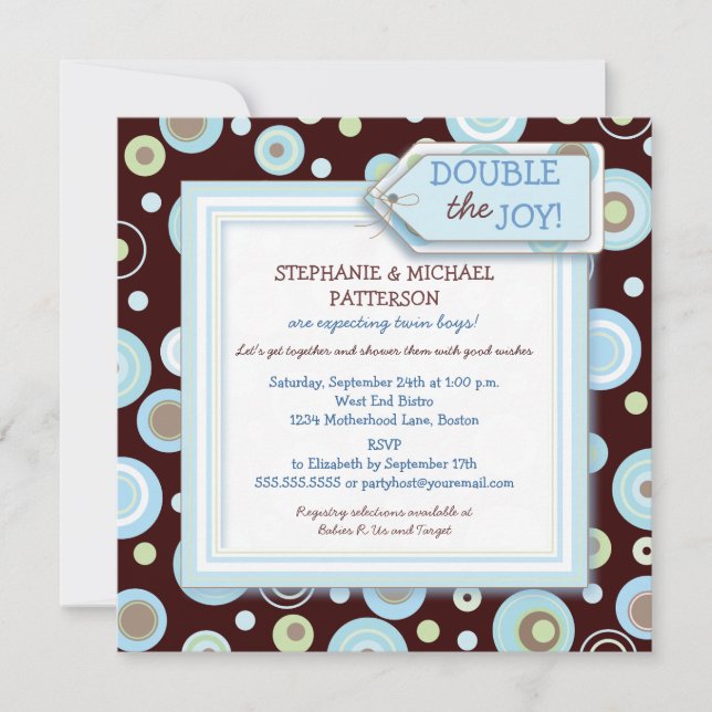 Invitation Le bleu heureux pointille le baby shower jumeau de (Devant)