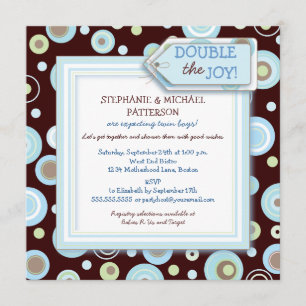 Invitation Le bleu heureux pointille le baby shower jumeau de
