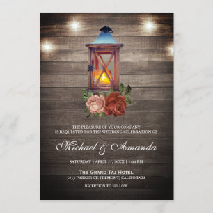 Invitation Le bois rustique illumine le Mariage des lanternes