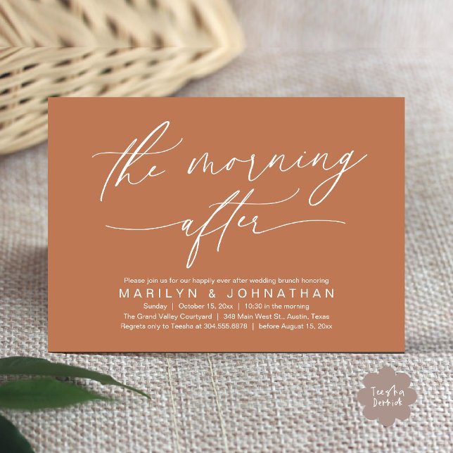 Invitation Le Brunch du Lendemain de Mariage Moderne en Elope (The Morning After Modern Romantic Post Wedding Elopement Brunch Invitation Card PDF in Copper Brown)