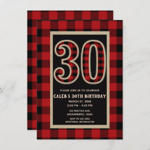 Invitation Le buffle rouge rustique noir plaid 30e 30e annive