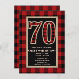 Invitation Le buffle rouge rustique noir plaid 70e 70e annive