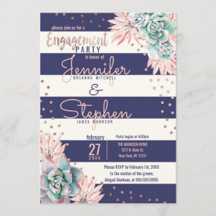 Invitation Le Cactus Navy frappe le Rose Gold Engagement Part