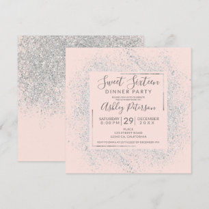 Invitation Le cadre argenté de parties scintillantes chic