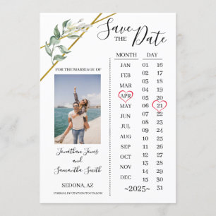 Invitation Le calendrier photo sauve le mariage Date Greenery