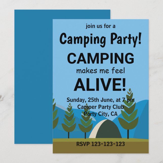 Invitation Le camping me fait me sentir vivant Fête de campin (Devant / Derrière)