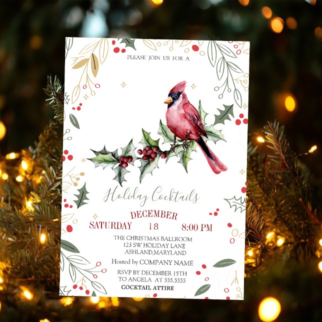 Invitation Le cardinal rouge Holly Berry Company Noël (Créateur téléchargé)