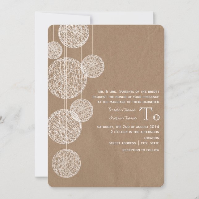 Invitation Le carton a inspiré épouser de globes de ficelle (Devant)