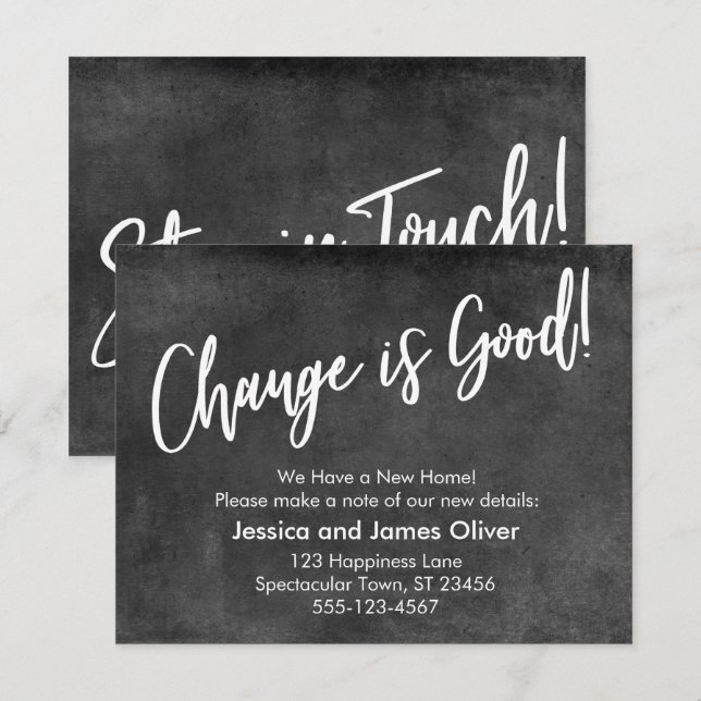 Invitation Le changement est bon ! Annonce grunge gris foncé (Devant / Derrière)