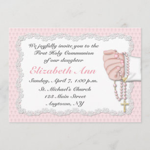Invitation Le chapelet rose religieux perle l'invitation