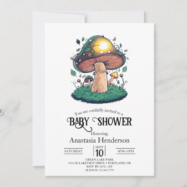 Invitation Le Charmant Baby shower De Champignons (Devant)