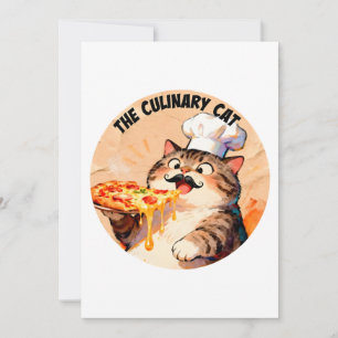 Invitation Le Chat Culinaire avec Pizza Chat Chef Tenant une
