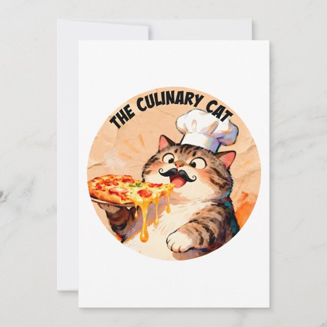 Invitation Le Chat Culinaire avec Pizza Chat Chef Tenant une  (Devant)