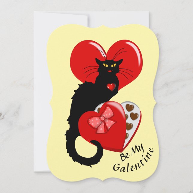 Invitation Le Chat Noir Cœur Bonbon Saint-Valentin  (Devant)