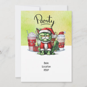 Invitation Le chat porte le chapeau de Noël pour la fête à th
