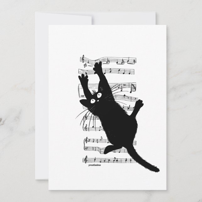 Invitation Le chat s'accroche aux notes de musique (Devant)