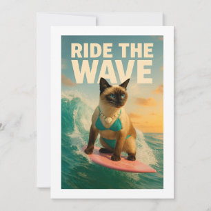 Invitation Le chat siamois fait du surf attrape-moi si tu peu