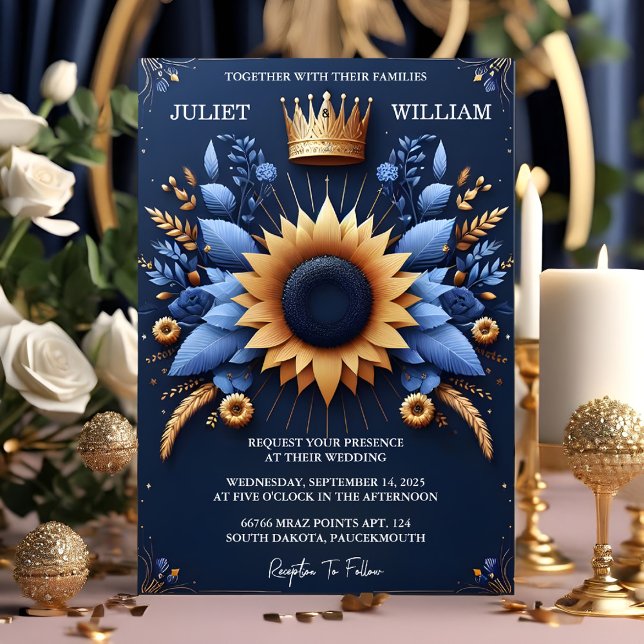 Invitation Le Château Luxe Fuchsia Crown Royal Blue Mariage (Créateur téléchargé)