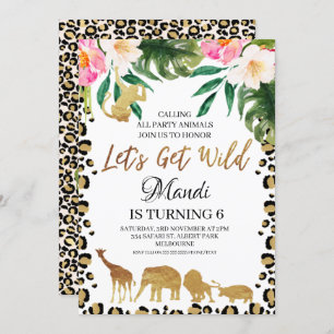 Invitation Le Cheetah floral Imprimer devient sauvage Anniver
