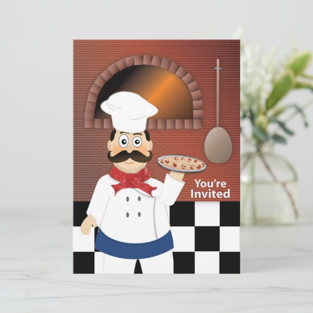 Invitation Le chef de la Fête de la pizza Mama Mia fait de la (Debout devant)