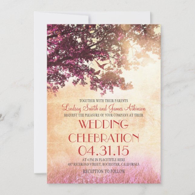 Invitation Le chêne rose corail & mariage inséparables invite (Devant)