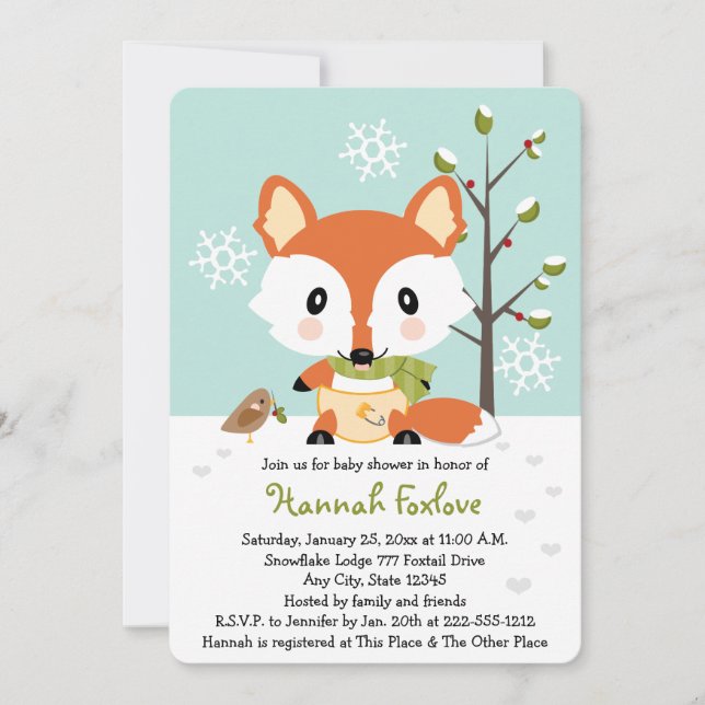 Invitation Le chevreuil d'hiver dans le Baby shower des plong (Devant)
