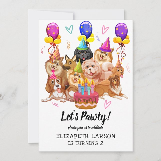 Invitation Le Chien Mignonne Puppy Fête Pawty Anniversaire (Devant)