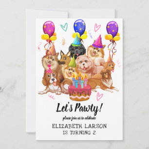 Invitation Le Chien Mignonne Puppy Fête Pawty Anniversaire
