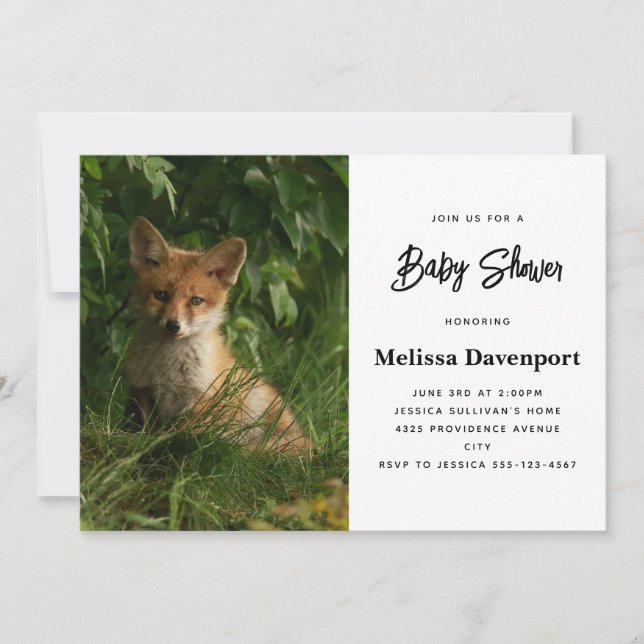 Invitation Le chou renard dans un Baby shower de forêt verte (Devant)