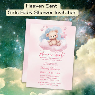 Invitation Le ciel a envoyé Baby shower d'ours rose