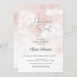 Invitation Le ciel a envoyé Baby shower rose