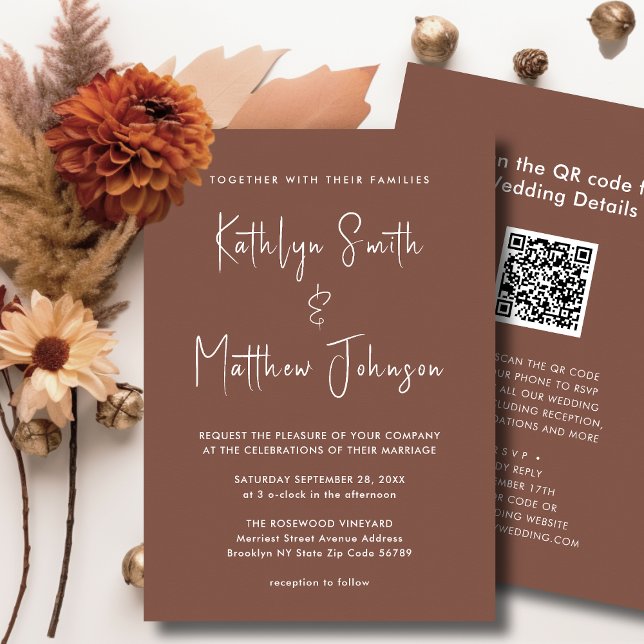 Invitation Le code QR de Terracotta tout en un Mariage modern (Créateur téléchargé)