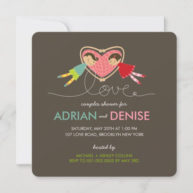 Invitation Le coeur d'amour de fille de garçon de bande (Devant)