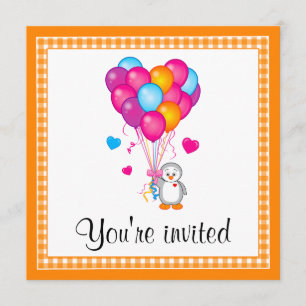 Invitation Le coeur de pingouin de fête d'anniversaire monte