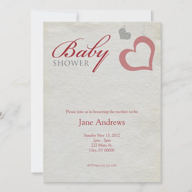 Invitation Le coeur ficelle le baby shower - rouge et noir (Devant)
