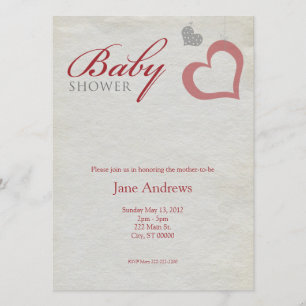 Invitation Le coeur ficelle le baby shower - rouge et noir