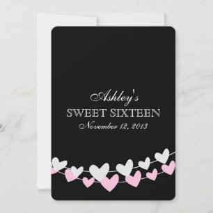 Invitation Le coeur rose et blanc ficelle le sweet sixteen