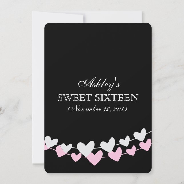 Invitation Le coeur rose et blanc ficelle le sweet sixteen (Devant)