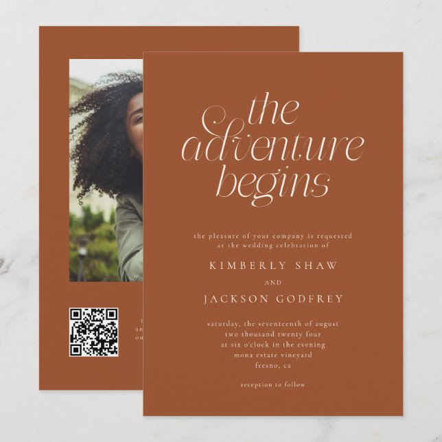Invitation Le commencement de l'aventure Mariage minimal en t (Devant / Derrière)
