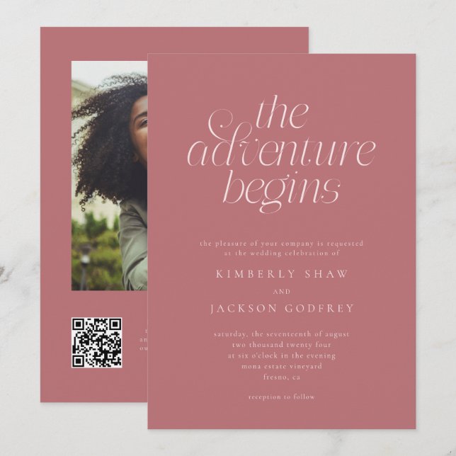 Invitation Le commencement de l'aventure Mariage Rose Poussié (Devant / Derrière)
