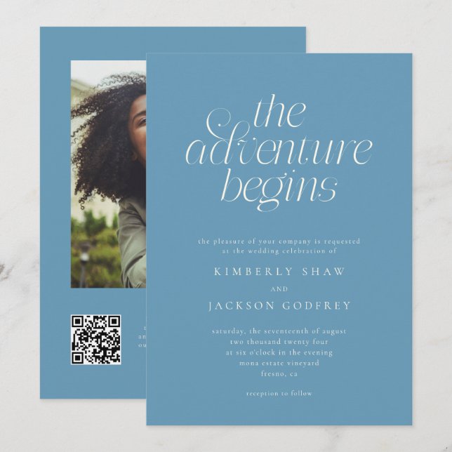 Invitation Le commencement de l'aventure Minimal Denim Bleu M (Devant / Derrière)