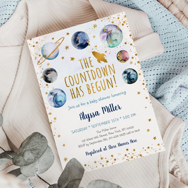 Invitation Le compte à rebours Blue Gold Space a commencé le  (Créateur téléchargé)