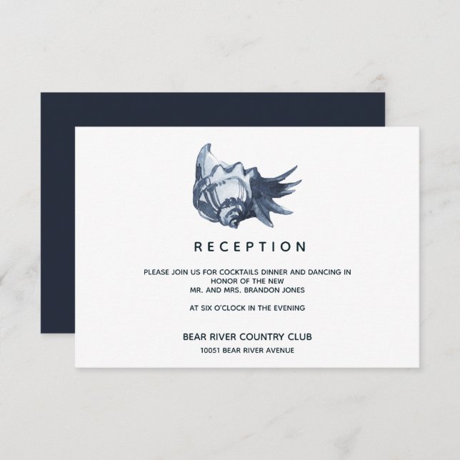 Invitation Le coquillage bleu | Salle De Réception De Mariage (Devant / Derrière)