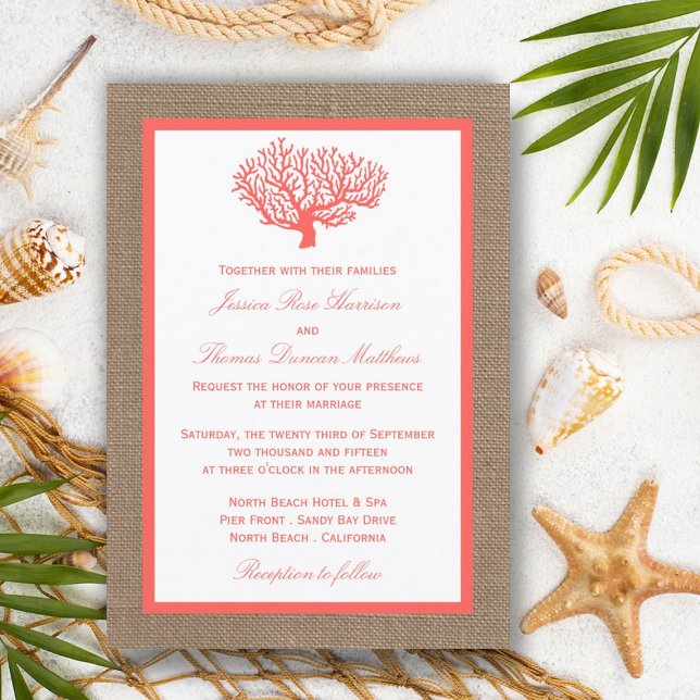 Invitation Le Corail Sur Burlap Boho Beach Wedding Collection (Créateur téléchargé)